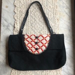 Handmade Back Wool Vintage Fabric Bag